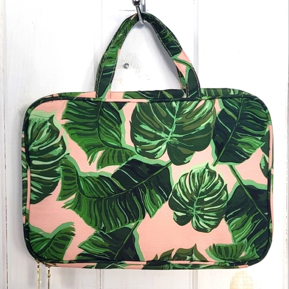 Sophia Joy Pink and Green Leaf Print Travel Cosmetic Bag - Picture 4 of 9